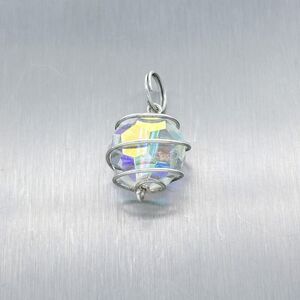 Vintage Silver Tone Wire Wrapped Aurora Borealis Crystal Pendant